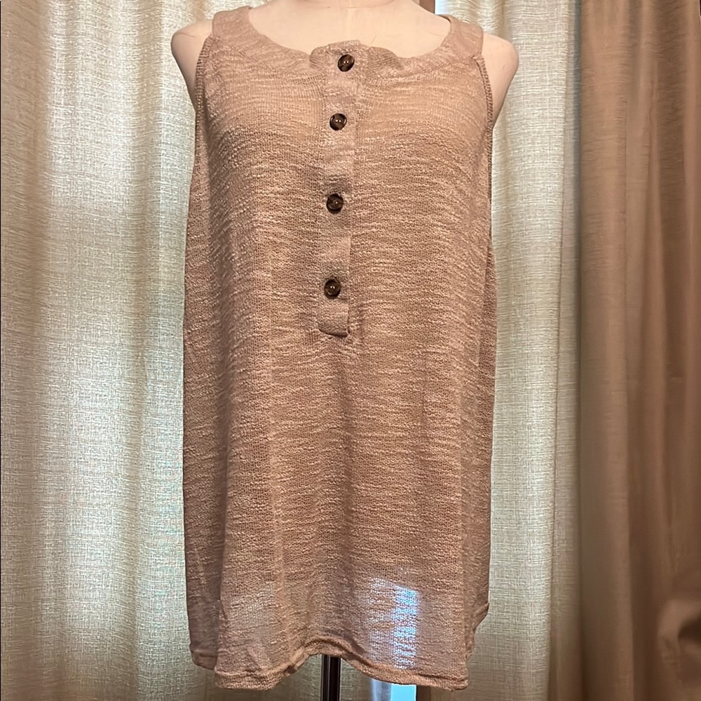 Gilli Knit Lightweight Mocha Tan Sleeveless Top with Buttons Womens Plus Size 3X
